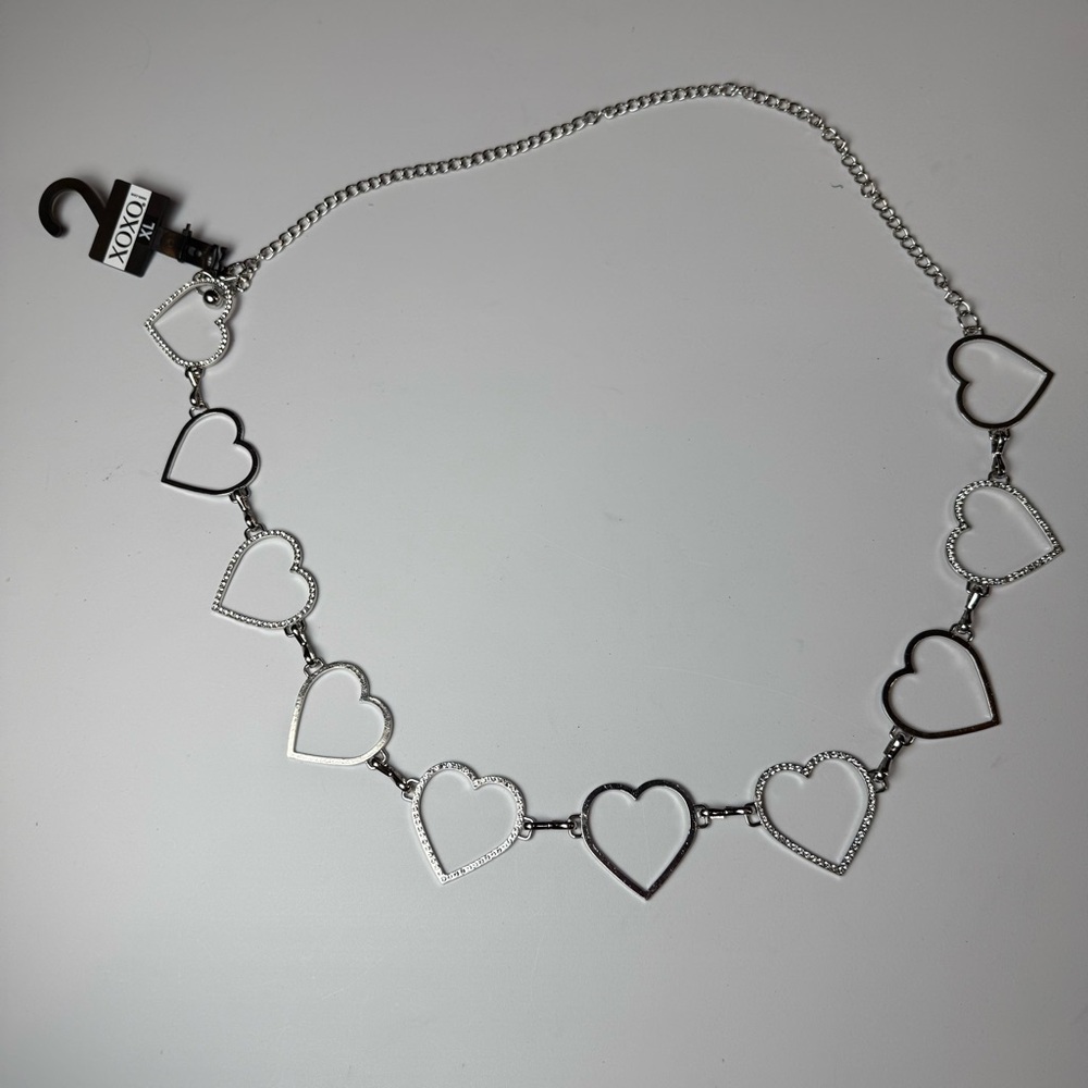 nOir Jewelry Silver Heart Belt with rhinestones, 47” long with clasp closure